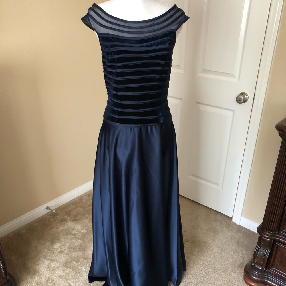 Satin and velour evening gown